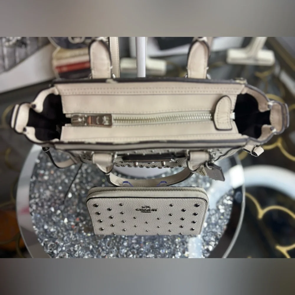 Coach Cream Studded Satchel with Matching Wallet